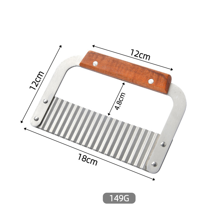 Wooden handle wave sharp stainless steel kitchen vegetable carrot cutting knife edged crinkle french fry potato fries cutter