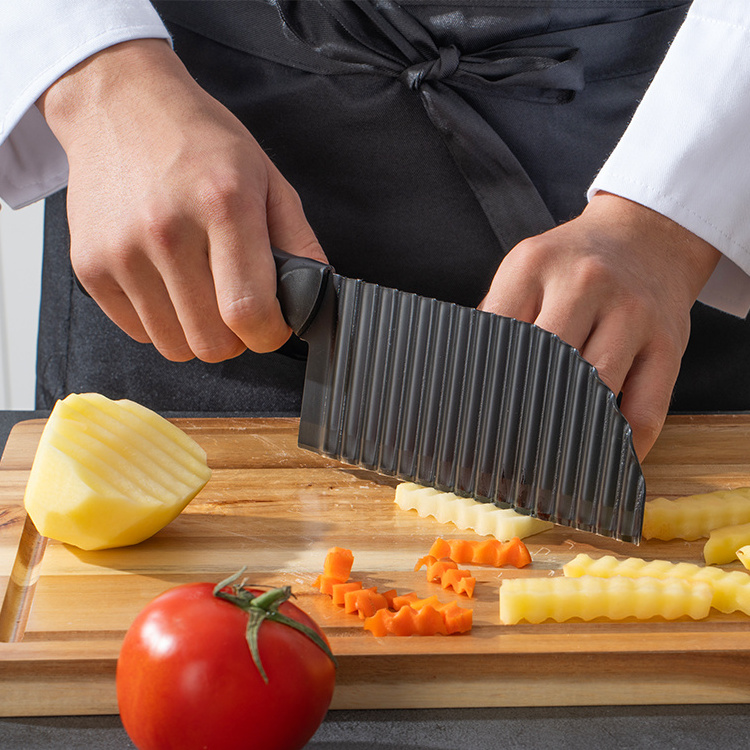 Plastic Handle Potato Crinkle French Fry Chopper Slicer Chopping Knife Vegetable Potato Fries Cutter steel food contact