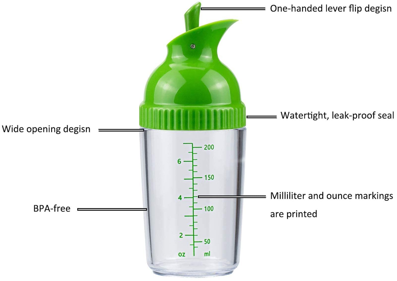 Salad Dressing Shaker Container Homemade Salad Dressing Bottle Mixer Measure Drip less Pour Soft Grip BPA Free