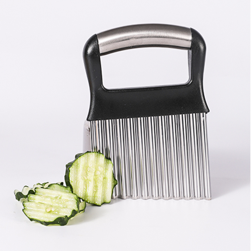 Stainless Steel Handle French Fry Cutter Vegetable Potato Chip Onion Slicer Wavy Crinkle Cutter With Wave Shape Knife