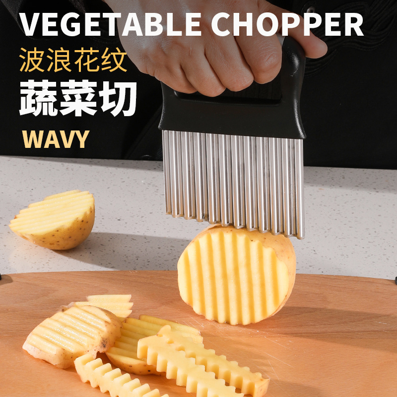 Stainless Steel Handle French Fry Cutter Vegetable Potato Chip Onion Slicer Wavy Crinkle Cutter With Wave Shape Knife