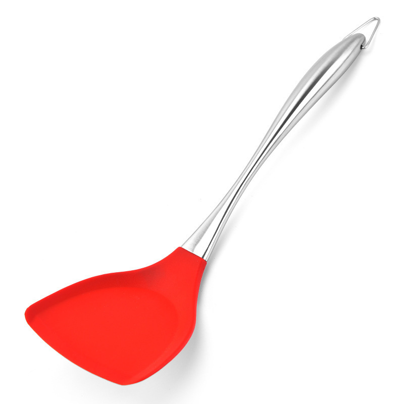 High Quality Silicone  Kitchen Cooking Utensils Set Silicone Turner Spatula Skimmer with Stainless Steel Handle