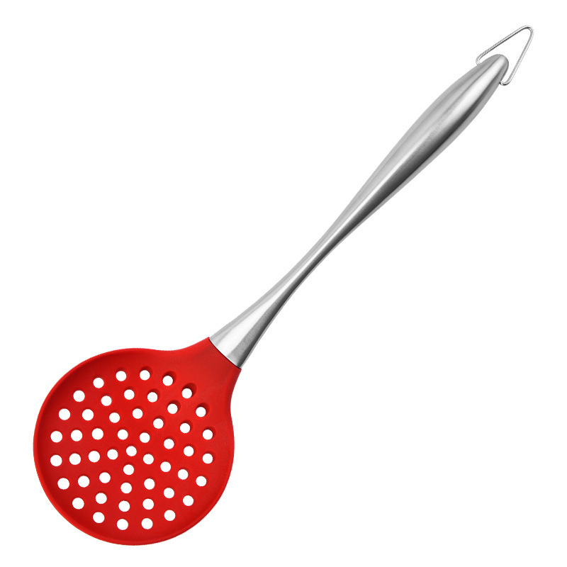 High Quality Silicone  Kitchen Cooking Utensils Set Silicone Turner Spatula Skimmer with Stainless Steel Handle