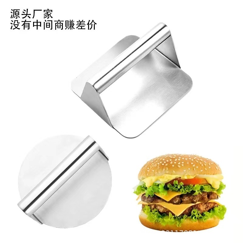 Non stick Stainless Steel Round and Square Shape Iron Hamburger Bacon Meat Press Crusher Kit Burger smasher with wooden handle