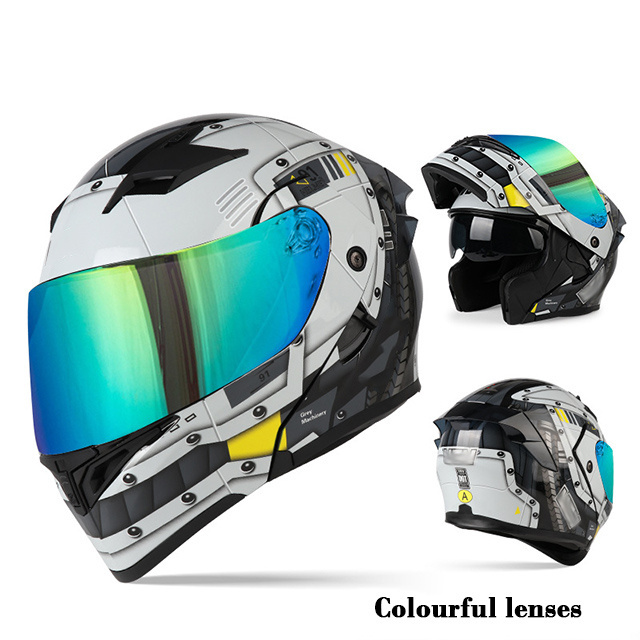 Quick Release Double Lens Full Face Motorcycle Helmet  With Camera and Bluetooth for All Seasons Visor