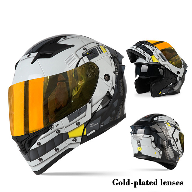 Quick Release Double Lens Full Face Motorcycle Helmet  With Camera and Bluetooth for All Seasons Visor