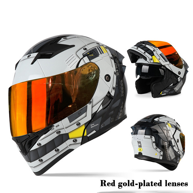 Quick Release Double Lens Full Face Motorcycle Helmet  With Camera and Bluetooth for All Seasons Visor