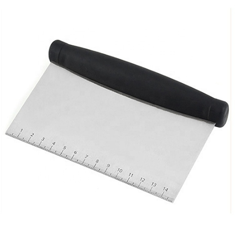 stainless steel dough scraper with measuring scale metal griddle cutter with plastic handle for kitchen accessories