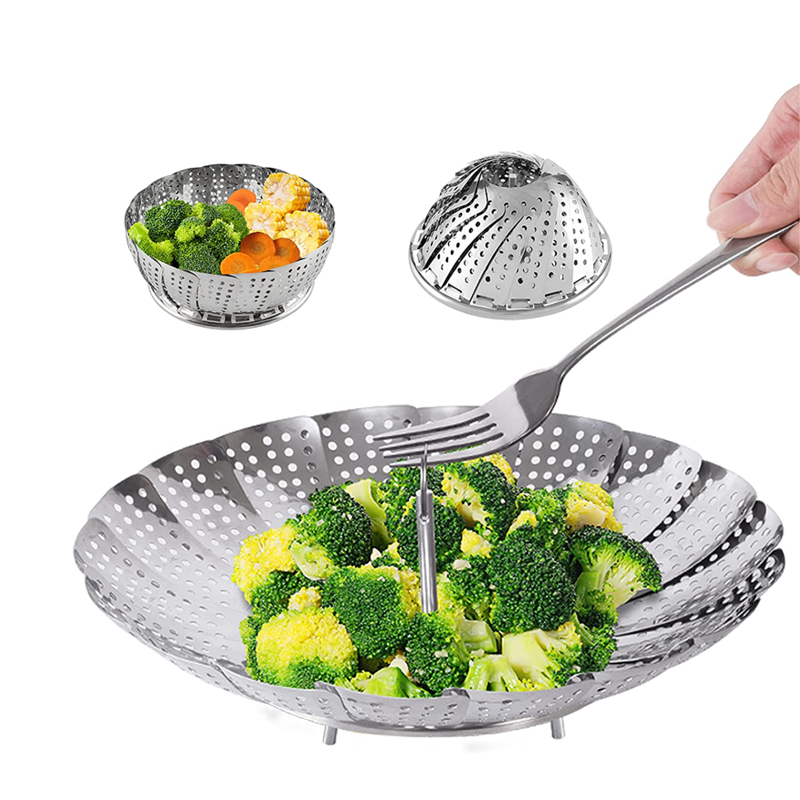 Kitchen tool foldable stainless steel food steamer basket  removable insert handle stainless steel steamer basket  for cooking