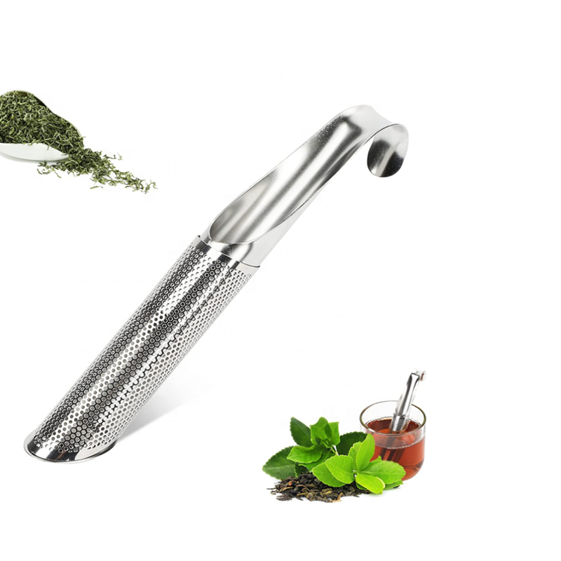 stainless steel 304 tea strainer for loose long handle stainless steel pipe shape tea infuser S/S tea  diffuser