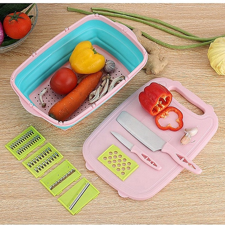 kitchen accessories 9 in 1 vegetable grater set with cutting board and collapsible drain basket multifunction slitting planer