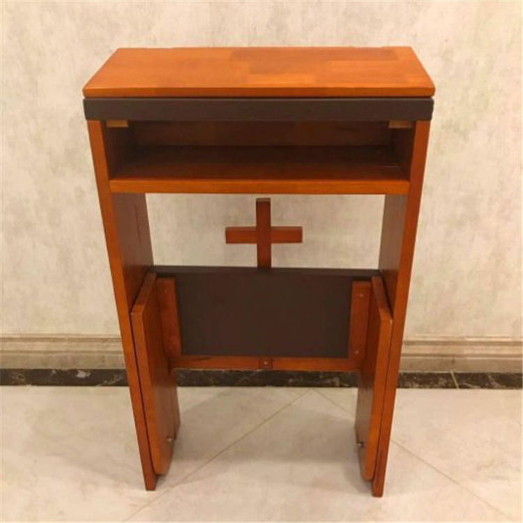 High Quality Cross Back Wood Prayer Pews and Chairs Padded Knees Folded for Churches