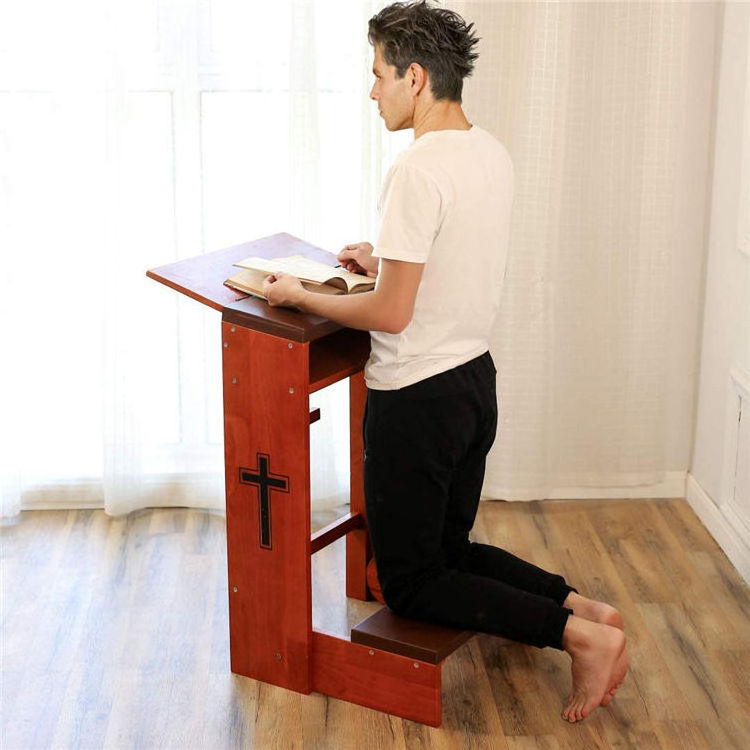 High Quality Cross Back Wood Prayer Pews and Chairs Padded Knees Folded for Churches