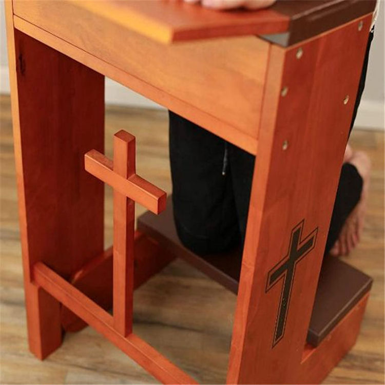 High Quality Cross Back Wood Prayer Pews and Chairs Padded Knees Folded for Churches