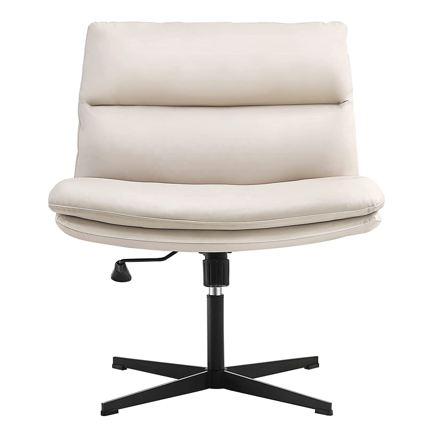 White Armless Office Desk Chair No Wheels PU-Padded Vanity Chair Mid-Back Ergonomic Home Office Computer Chair Bar Stools White