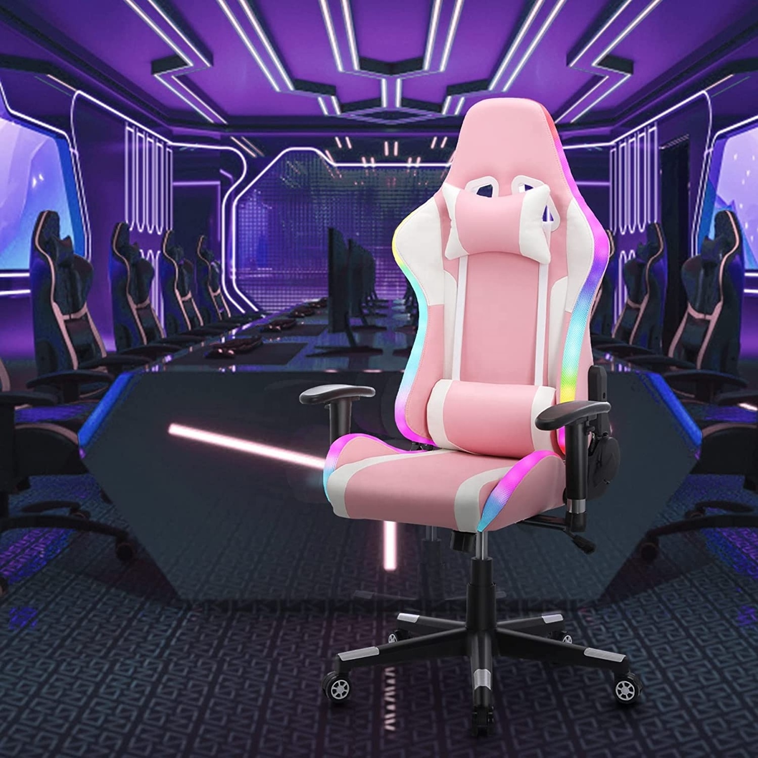 Slovenia hot Reclining Ergonomic pink computer chair RGB LED Light rgb gaming chair with Speakers up to  capacity 330lbs