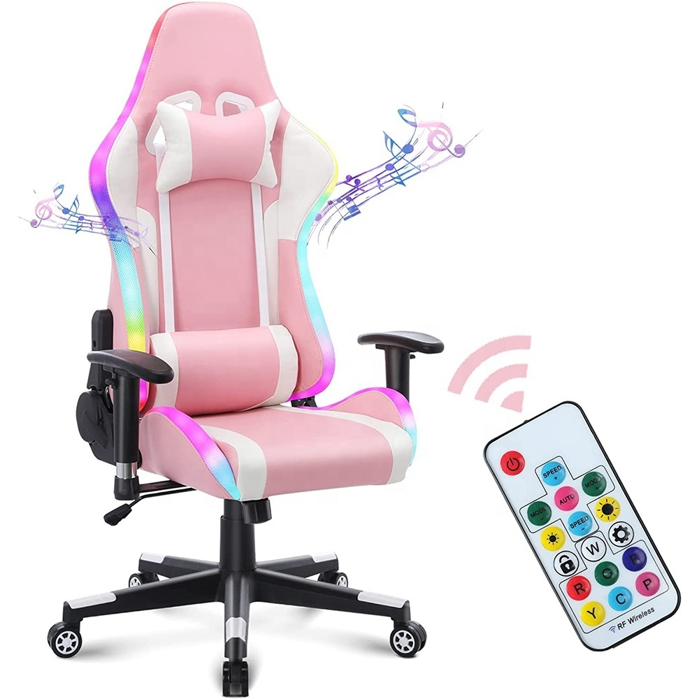 Slovenia hot Reclining Ergonomic pink computer chair RGB LED Light rgb gaming chair with Speakers up to  capacity 330lbs