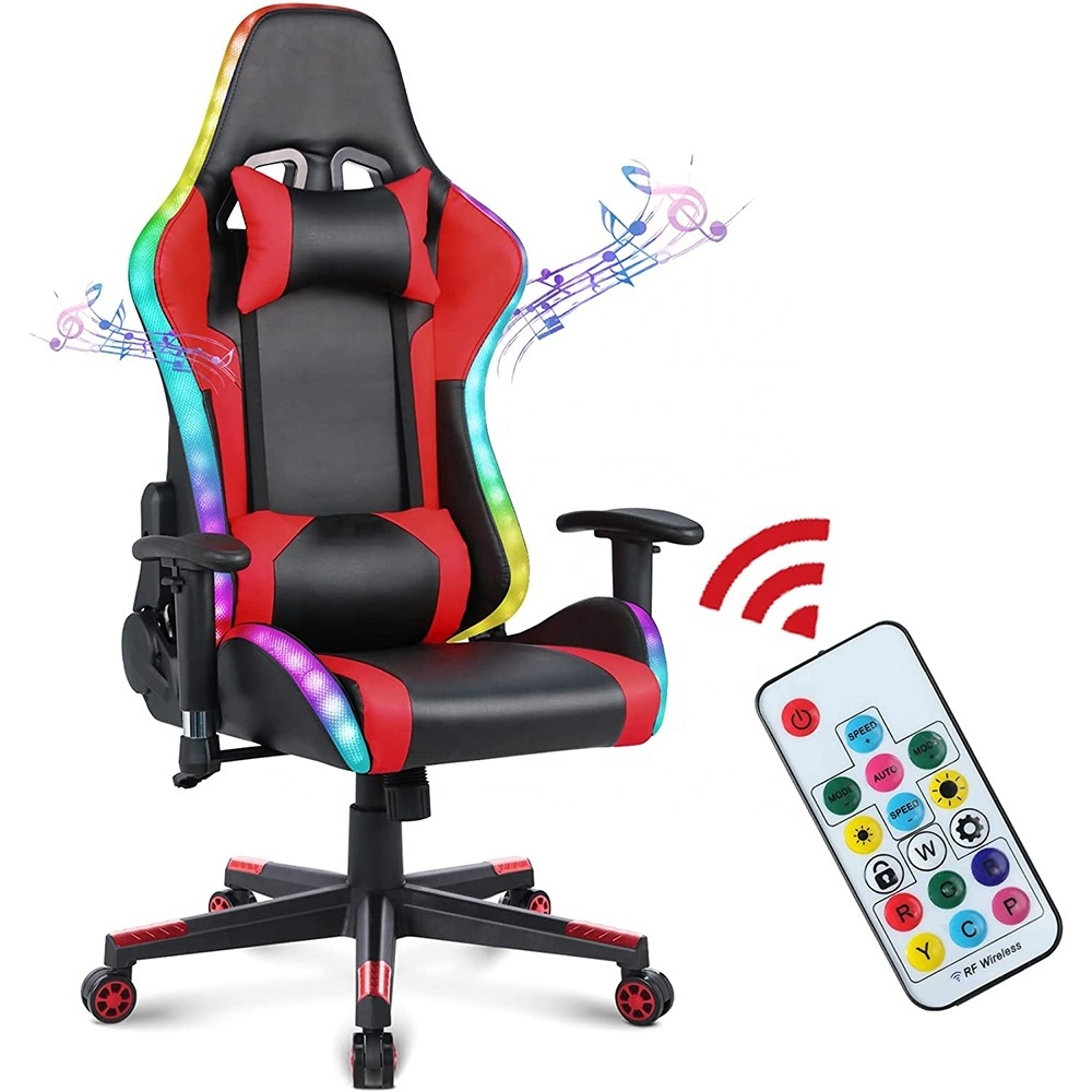 Slovenia hot Reclining Ergonomic pink computer chair RGB LED Light rgb gaming chair with Speakers up to  capacity 330lbs