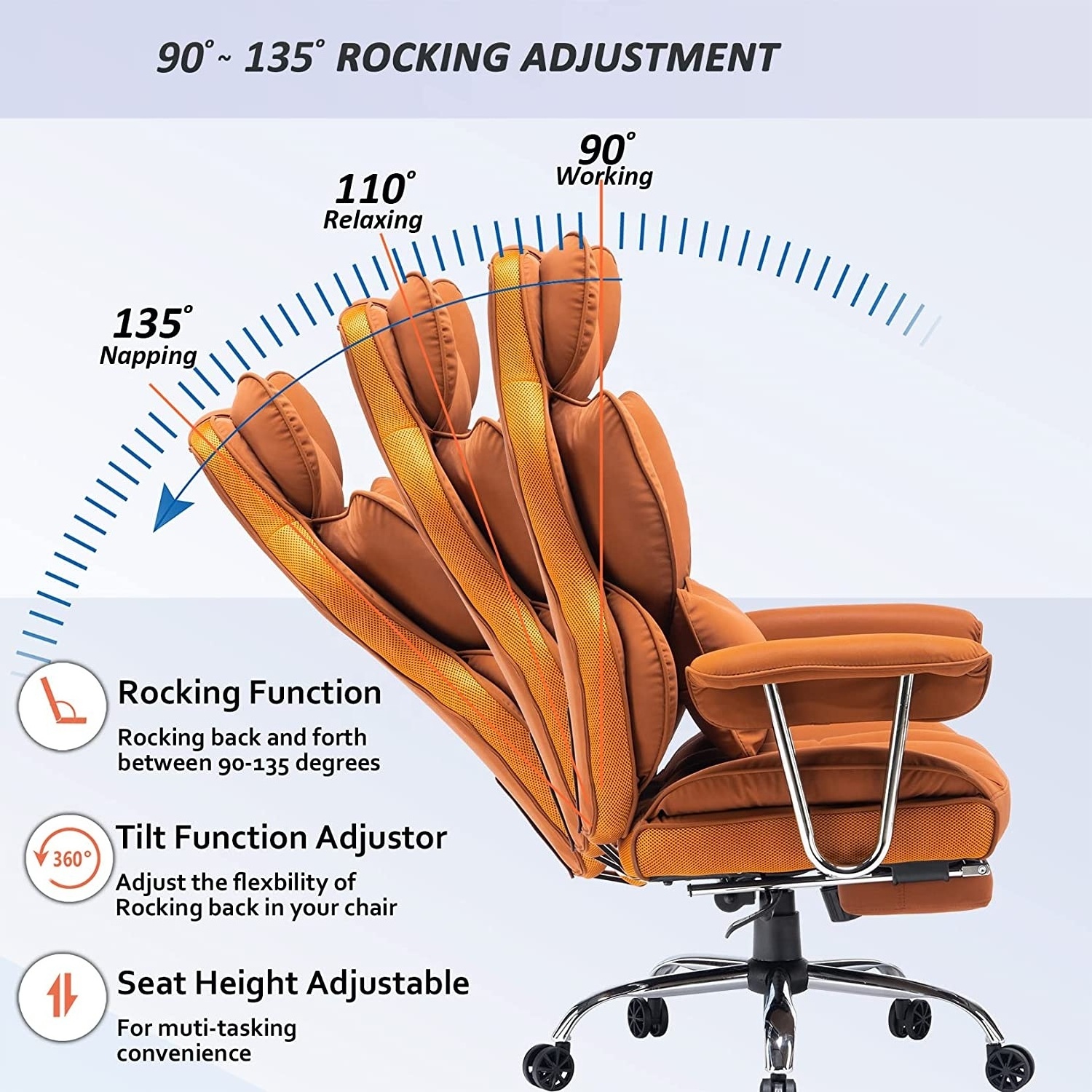 2023 Saba Khaki Office Chair Big High Back PU Leather Soft Computer Chair Manager Executive Swivel Office Chair with Metal Base