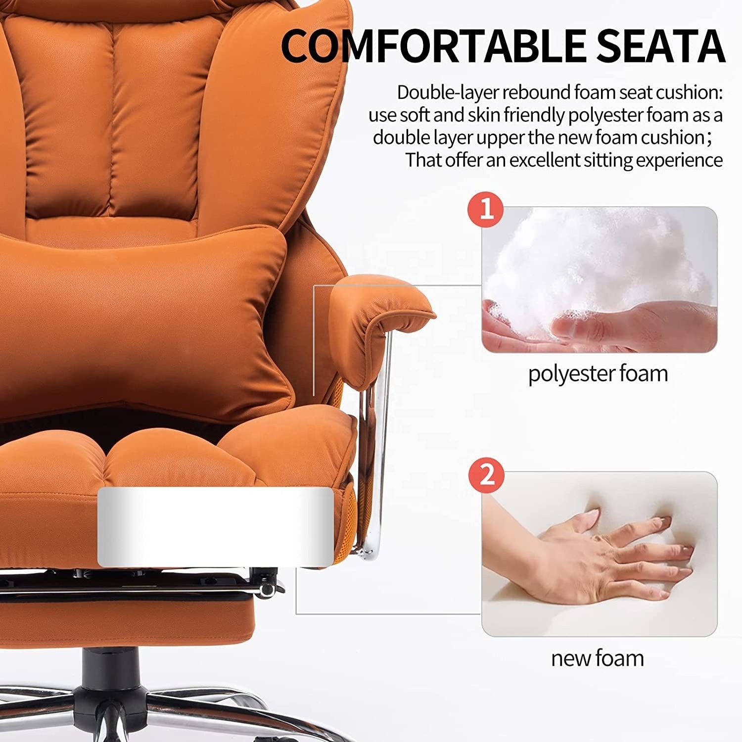 2023 Saba Khaki Office Chair Big High Back PU Leather Soft Computer Chair Manager Executive Swivel Office Chair with Metal Base