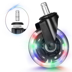 Office Chair Caster with RGB Color Changing Lights 3 Inch Twin Ball Bearing Replacement Gaming Chair casters Silicone wheels