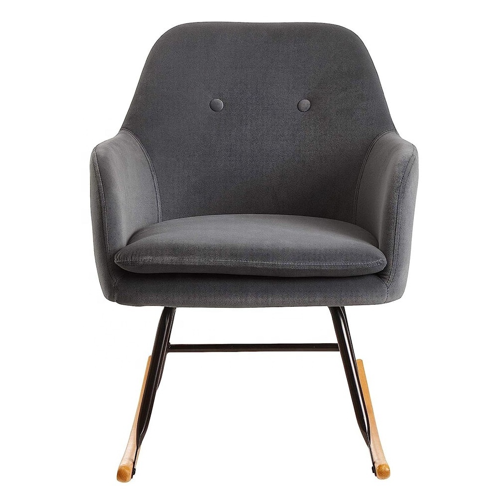 Scandinavian Grey Fabric Armchair Wooden and Metal Rocking Chaise Studio Leisure Office Accent Chair