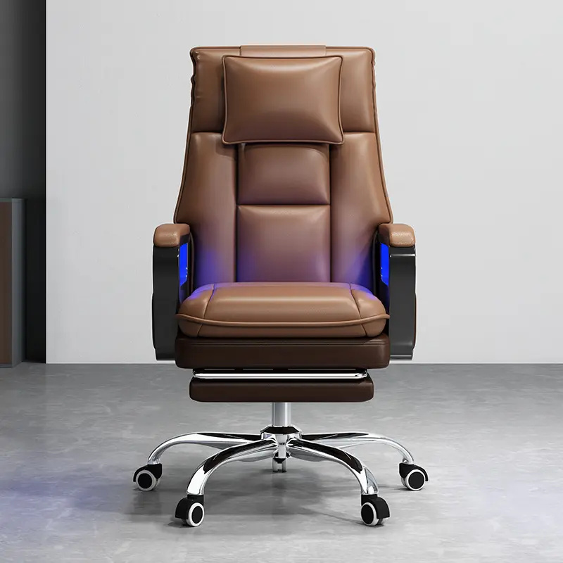 Luxury Comfortable Light Speaker Neck Support Computer Chair White Big Boss Leather Executive Ergonomic Office Chair for Sale