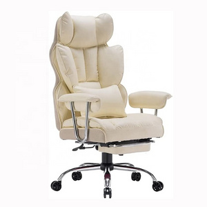 High Back PU Leather Silla Escritorio Computer Comfortable Executive Swivel Manager Beige Boss Office Chair with Lumbar Support