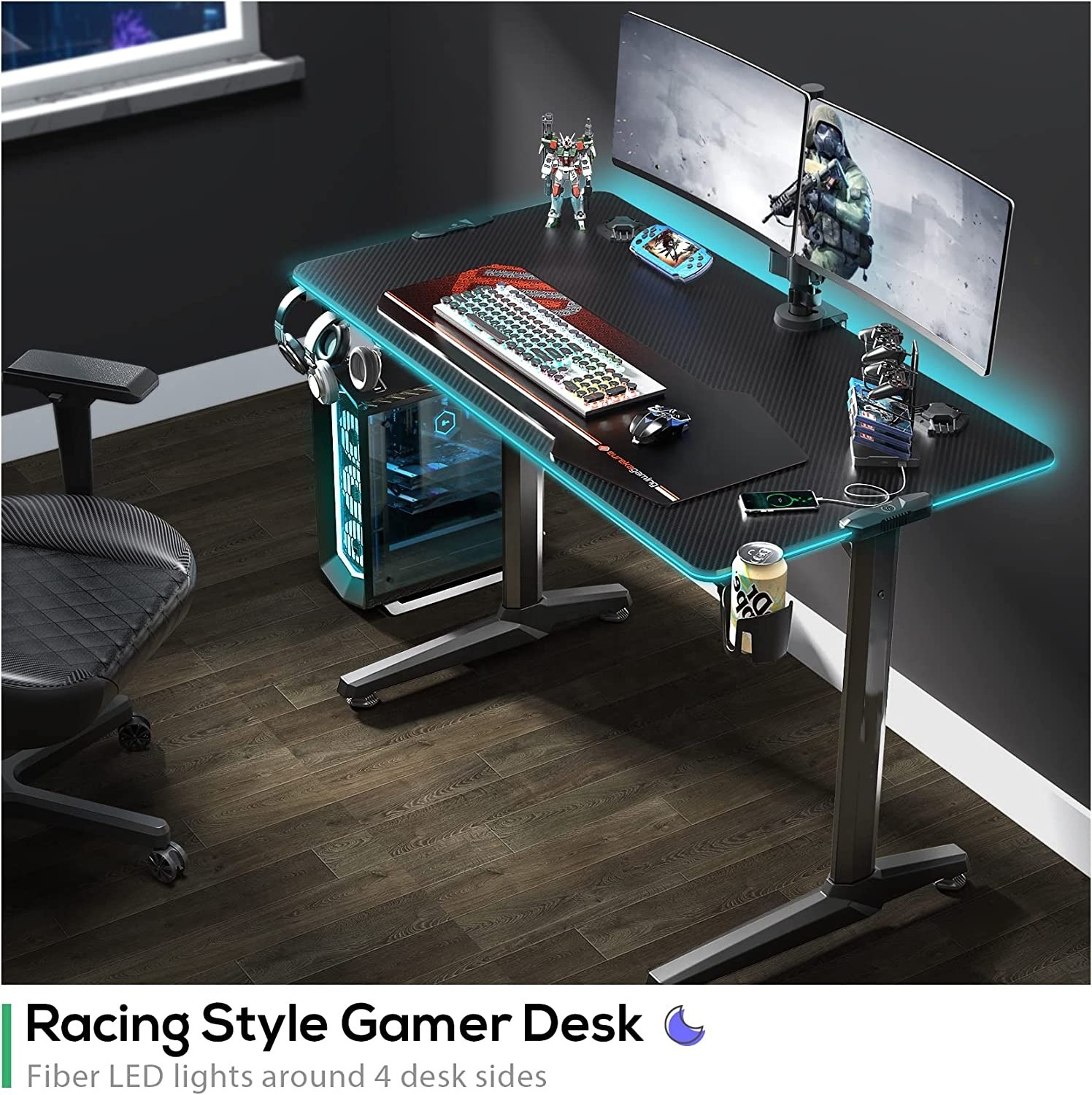 2023 Spain popular good quality mesa de juego wholesale gaming desk RGB Lights Computer PC Desk for Gamer Home Office