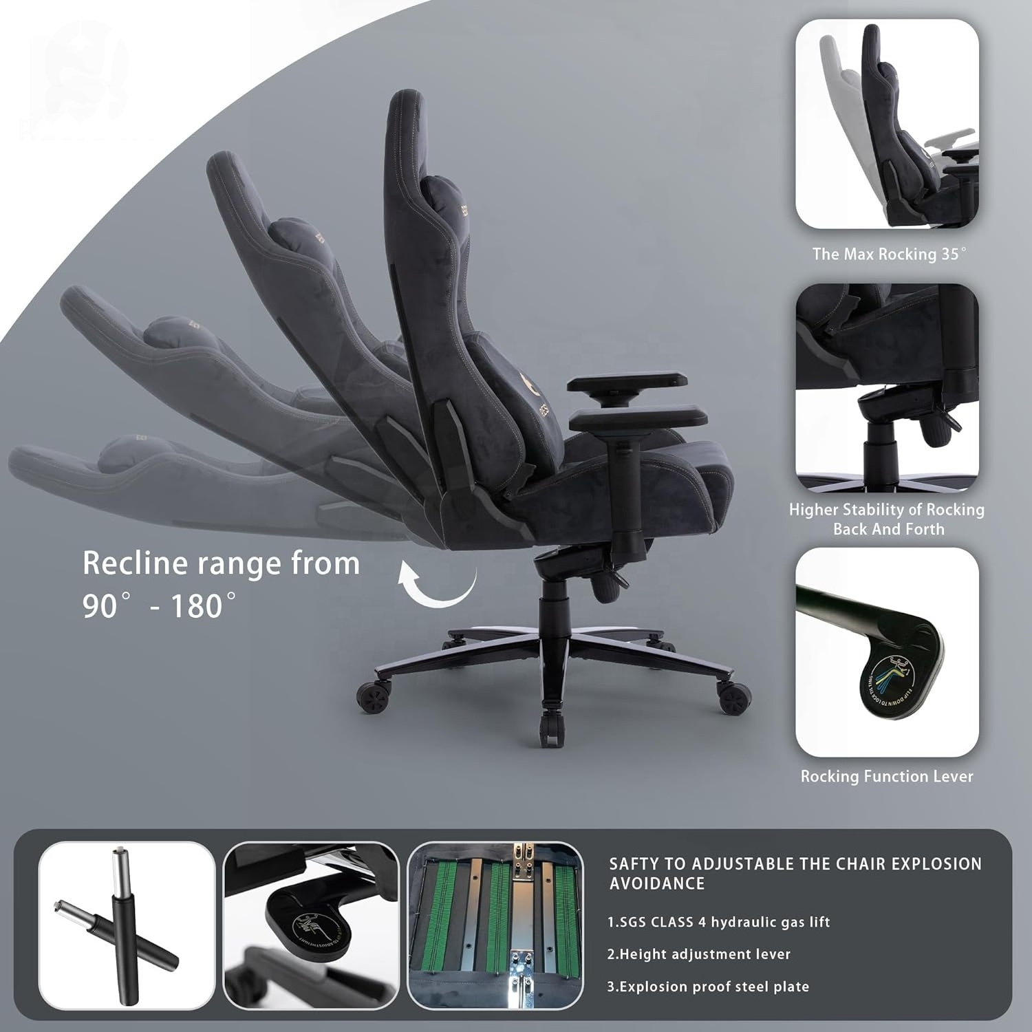 Heavy Duty Metal Large Gaming Chair Oversized Adults Suede Fabric Gamer Chair Big Computer Office Chair with Rocking 4D