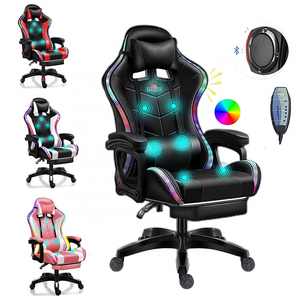 Free shipping black pu speakers gaming chair cheap full massage lumbar pro gamer chair colorful rgb lights led silla gaming