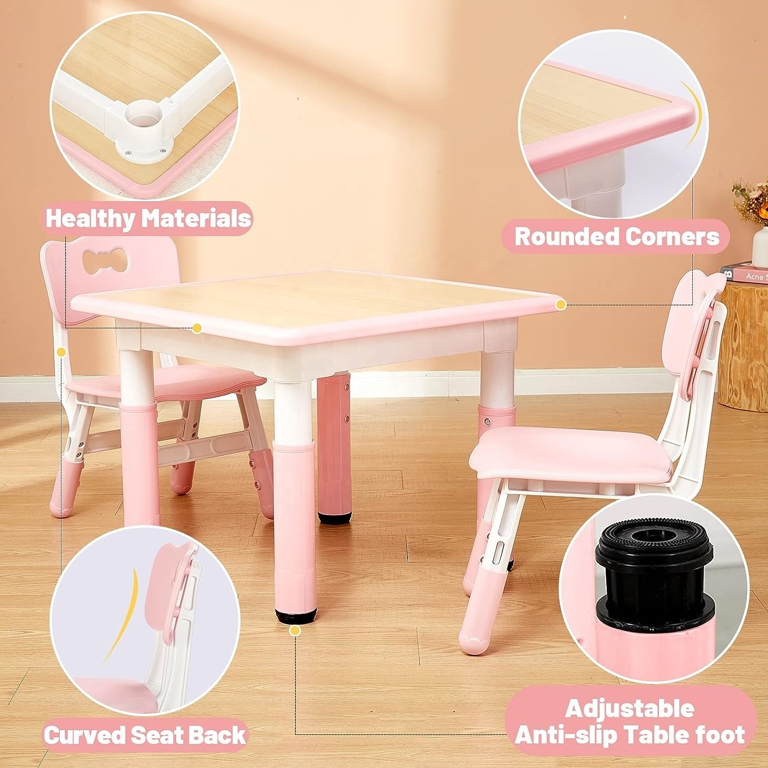 Nordic preschool cheap kids children party table and chairs set Pink Modern Home Public Child Play Children Table and Chair Set