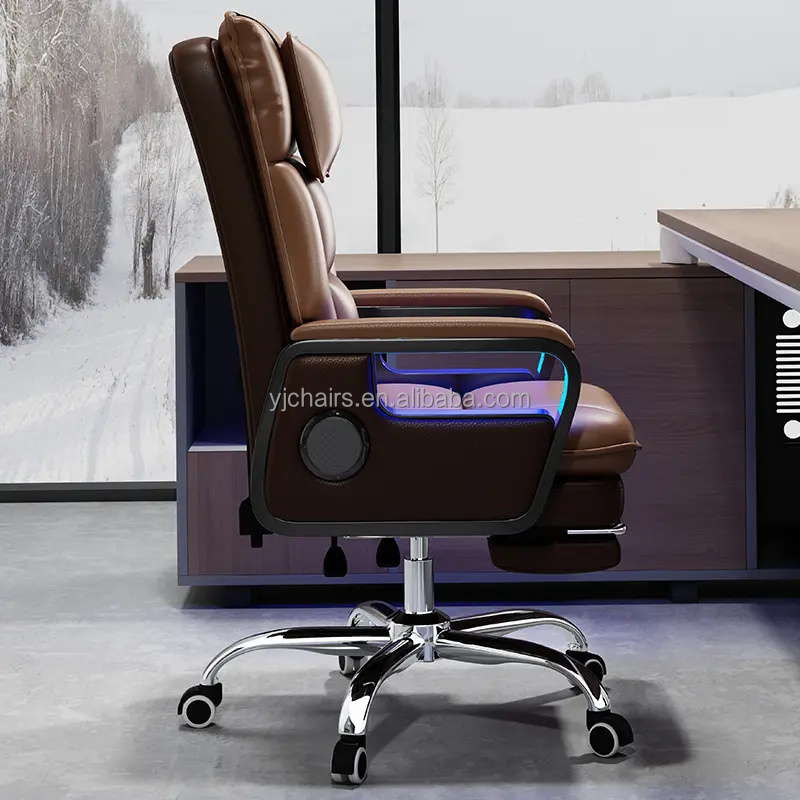 Luxury Comfortable Light Speaker Neck Support Computer Chair White Big Boss Leather Executive Ergonomic Office Chair for Sale