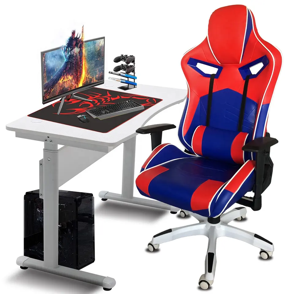 2024 Custom Computer Gaming Chair Desk Combo Blue and Red Spider Fabric Reclining Gaming Chair Replacement Parts