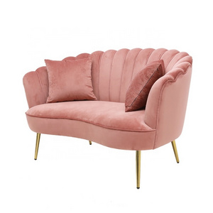 European market Sofa couch Pink Velvet Fabric Sofa with two pillows Metal legs sofa suitable for living room or lounge