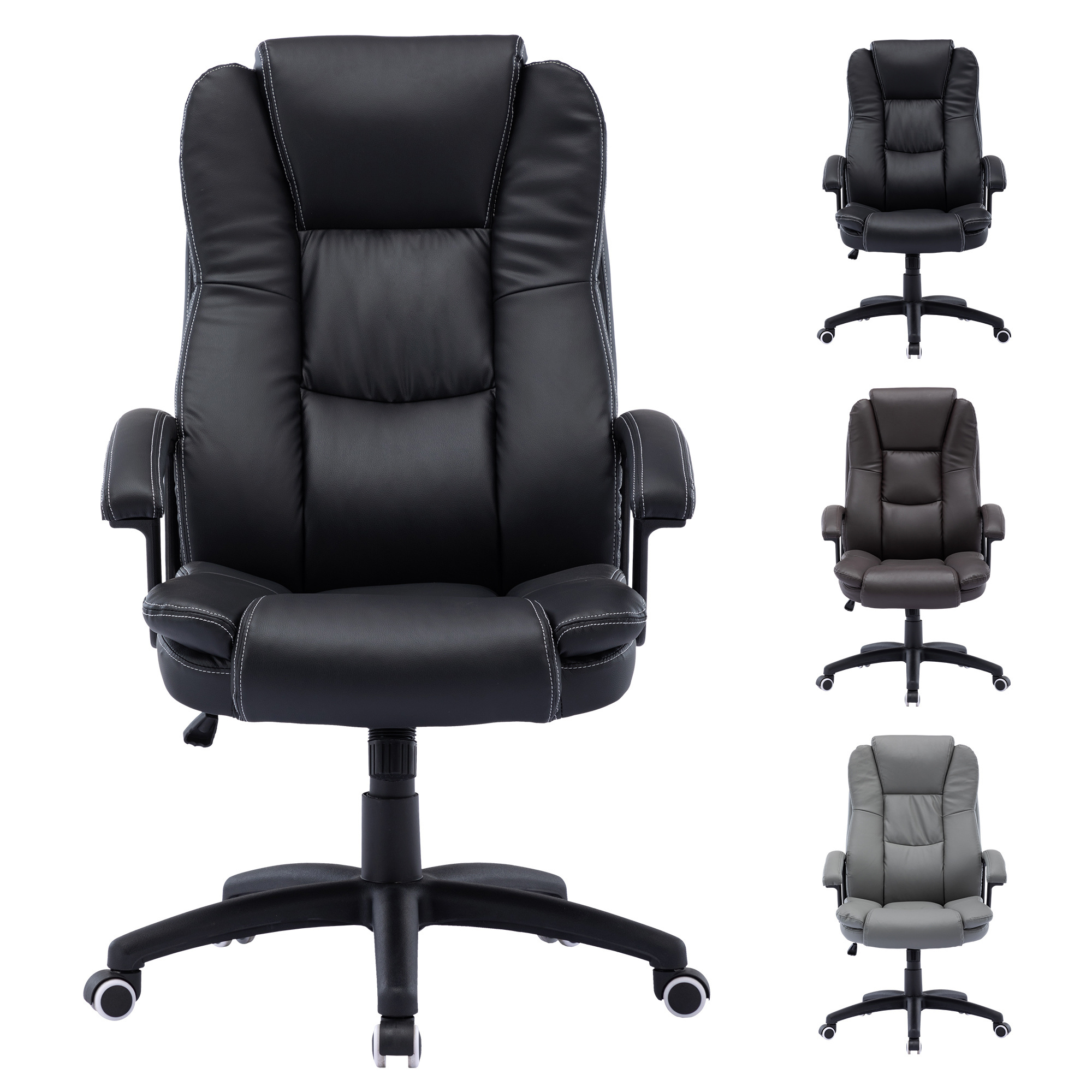 UK Racing Elite Boss Office Chair Leather Car Adjustable Soft Leather Design Cool Black Strengthen Stable Aluminum Office Chair