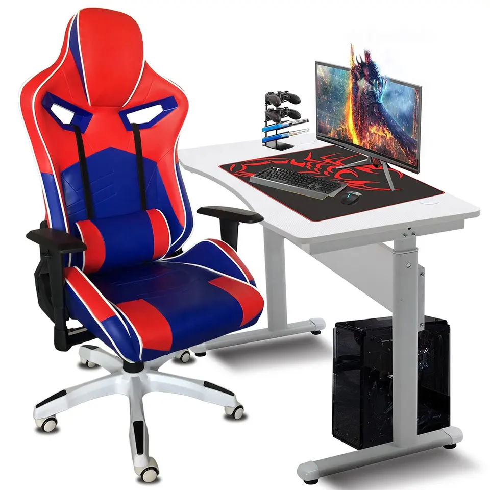 2024 Custom Computer Gaming Chair Desk Combo Blue and Red Spider Fabric Reclining Gaming Chair Replacement Parts