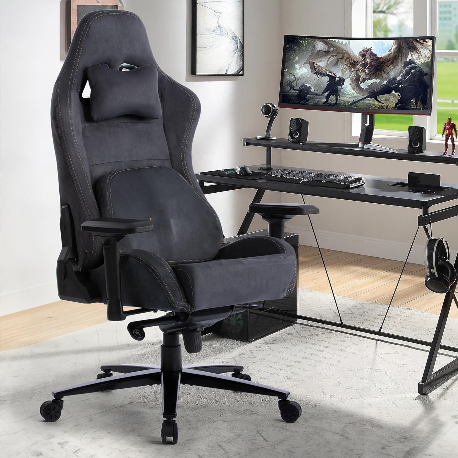 Heavy Duty Metal Large Gaming Chair Oversized Adults Suede Fabric Gamer Chair Big Computer Office Chair with Rocking 4D