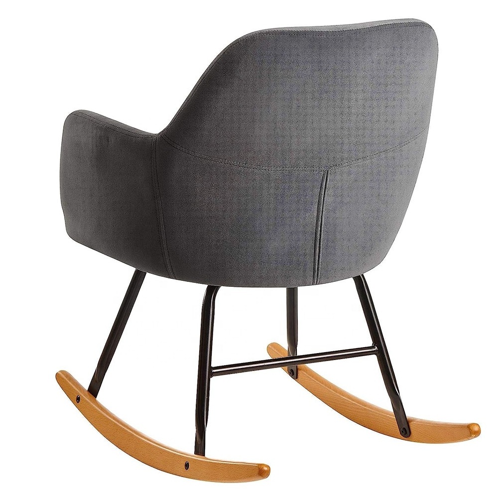 Scandinavian Grey Fabric Armchair Wooden and Metal Rocking Chaise Studio Leisure Office Accent Chair