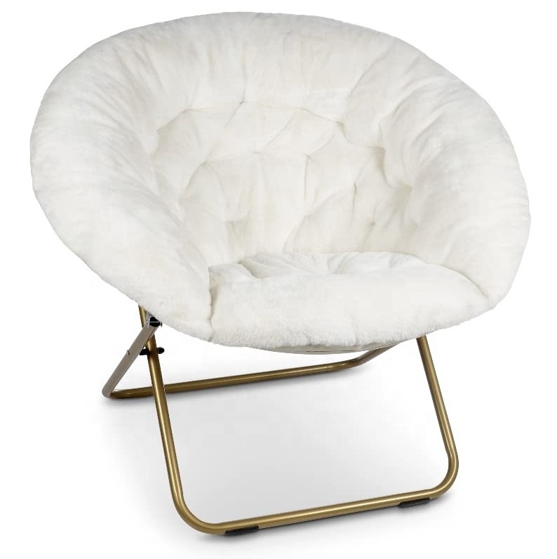 Sturdy metal tubular frame Cozy And Comfy Chair Faux Fur Saucer Chair for Bedroom Oversized Saucer Chair