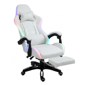 Cheap Ddp Sillas DE White Pu Leather Computer Pc Game Chair Silla Gamer Led Rgb Lights Racing Massage Gaming Chair with Footrest