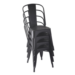 Poland EU Cheap price Basics space saving and easy to store Stackable  chair Black Metal Dining Chairs Set of 4