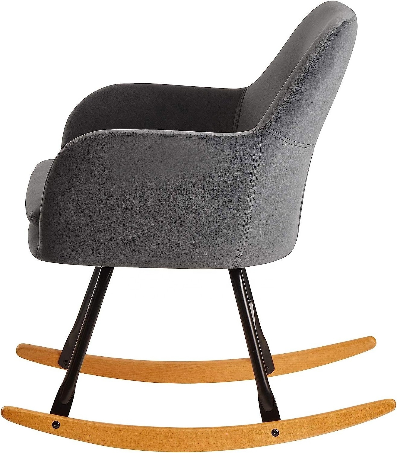 Scandinavian Grey Fabric Armchair Wooden and Metal Rocking Chaise Studio Leisure Office Accent Chair