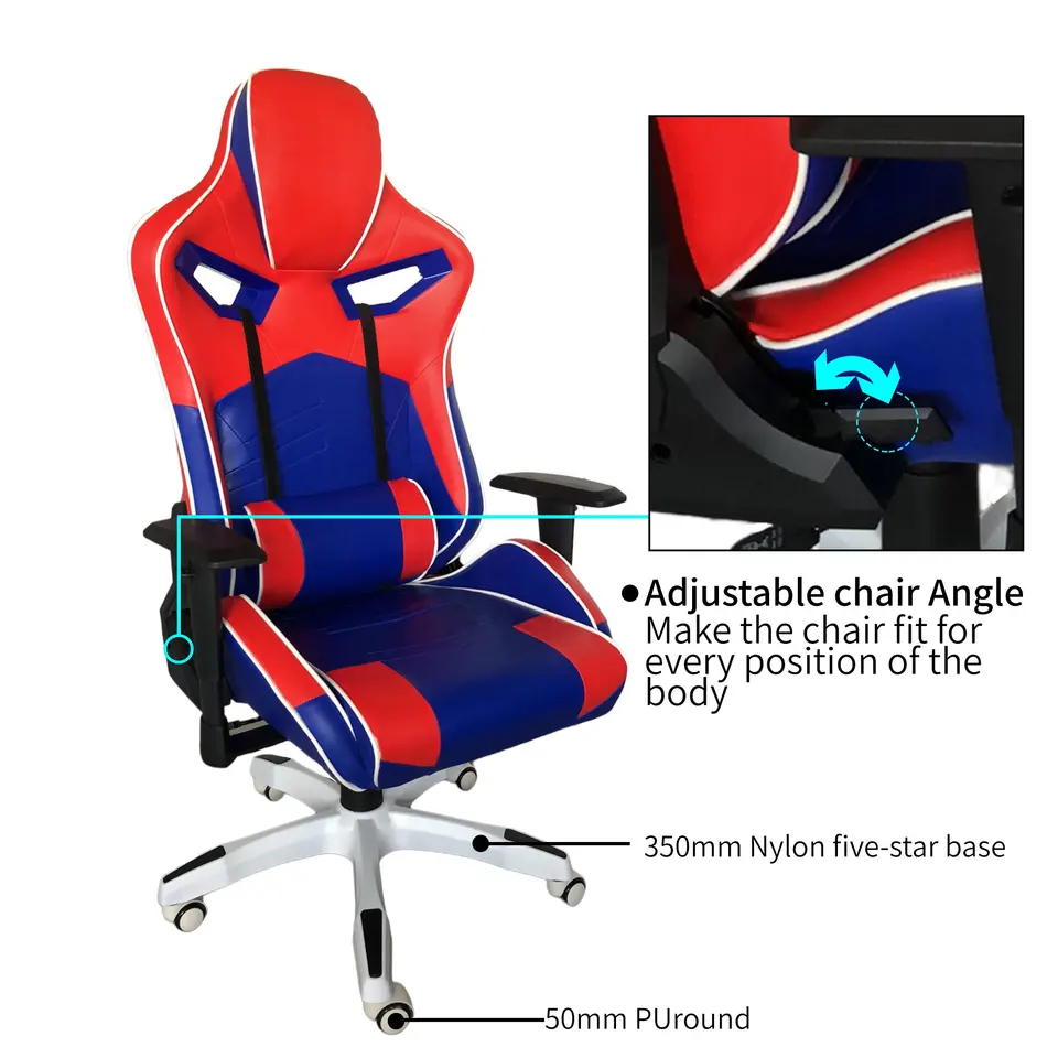 2024 Custom Computer Gaming Chair Desk Combo Blue and Red Spider Fabric Reclining Gaming Chair Replacement Parts