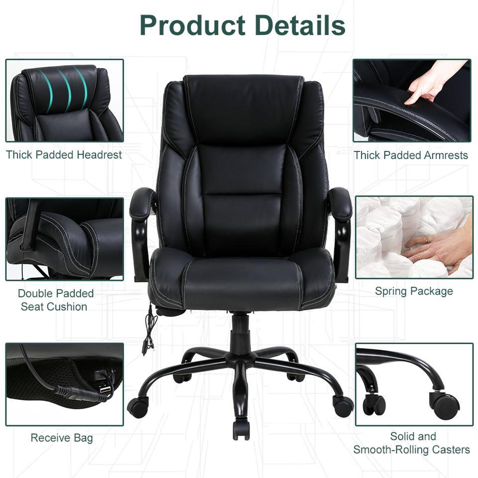 Office Chair 500lb Wide Seat Desk Chair Armrest Swivel Rolling office Massage Adjustable Ergonomic Task Chair