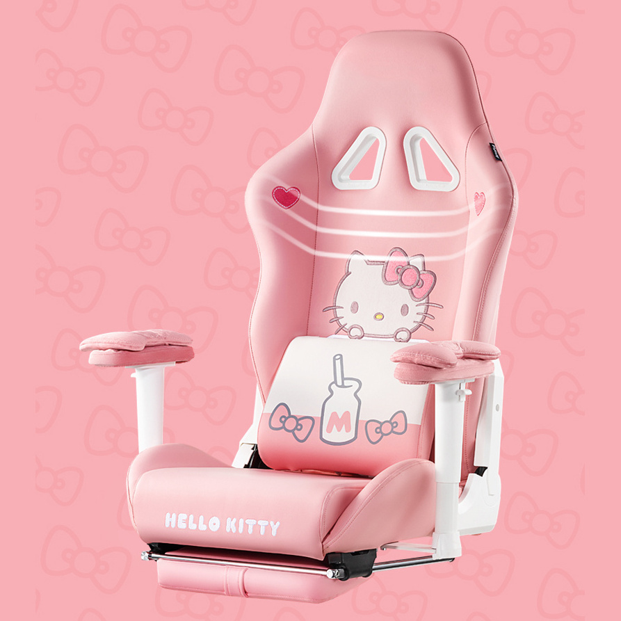 Cute Rosa hello Cat Cartoon wholesale gamer chair gaming Pink cat gaming chair Ergonomic Gamer Chair with Footrest