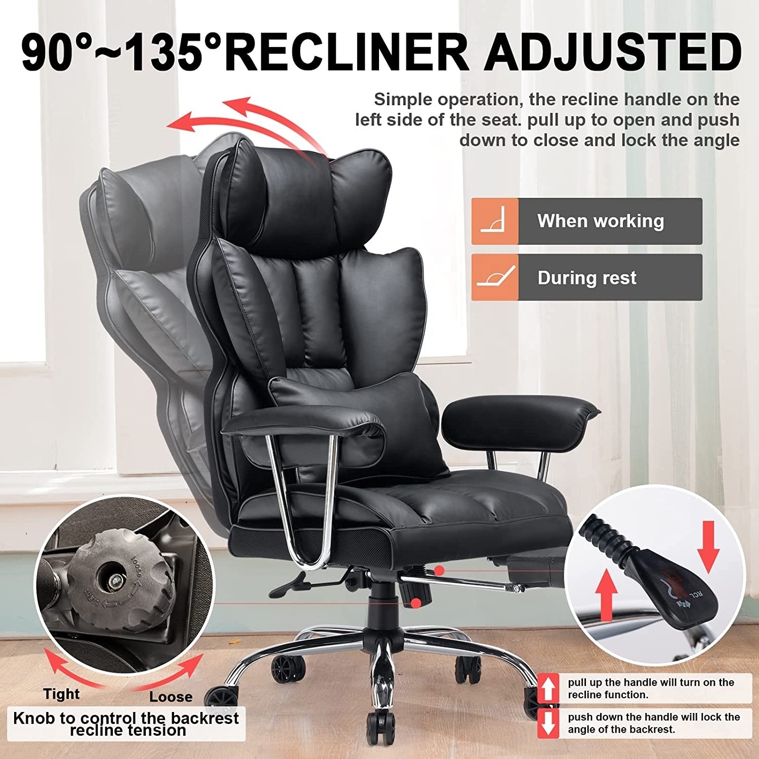 DDP Ergonomic Chair Big Tall High Back Breathable Leather Manager Executive Chair Rocking Reclining Office Chair with Footrest