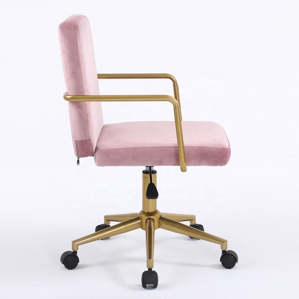 2022 Mid Back Accent Chair Living Room Furniture Home Office Pink Fabric Velvet Task Chair for Living Bedroom Makeup Chair