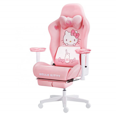 Rocking Adjustable Women Auto Gamer Full Cute Cat Rosa Gaming Chair Cute Pattern Silla Gamer Pink with Bowknot  Headrest