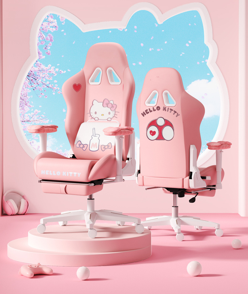 Cute Rosa hello Cat Cartoon wholesale gamer chair gaming Pink cat gaming chair Ergonomic Gamer Chair with Footrest